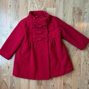 Baby Gap Red Holiday Bow Wool Coat Size 2T